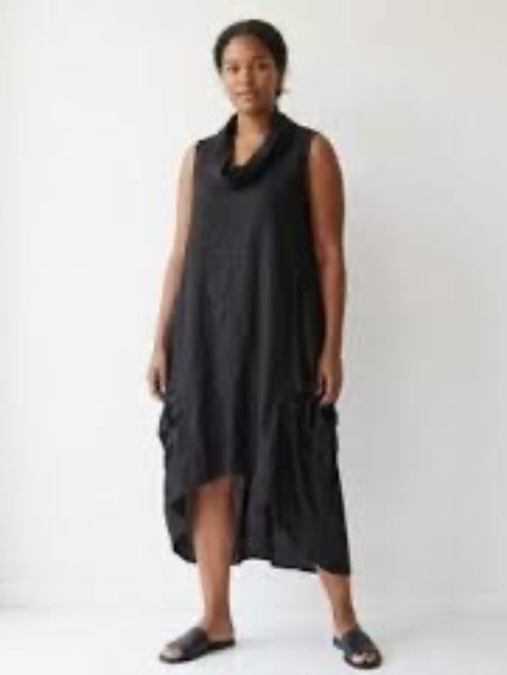 EUC For Cynthia Size S Linen Blend Midi Dress Black Sleeveless